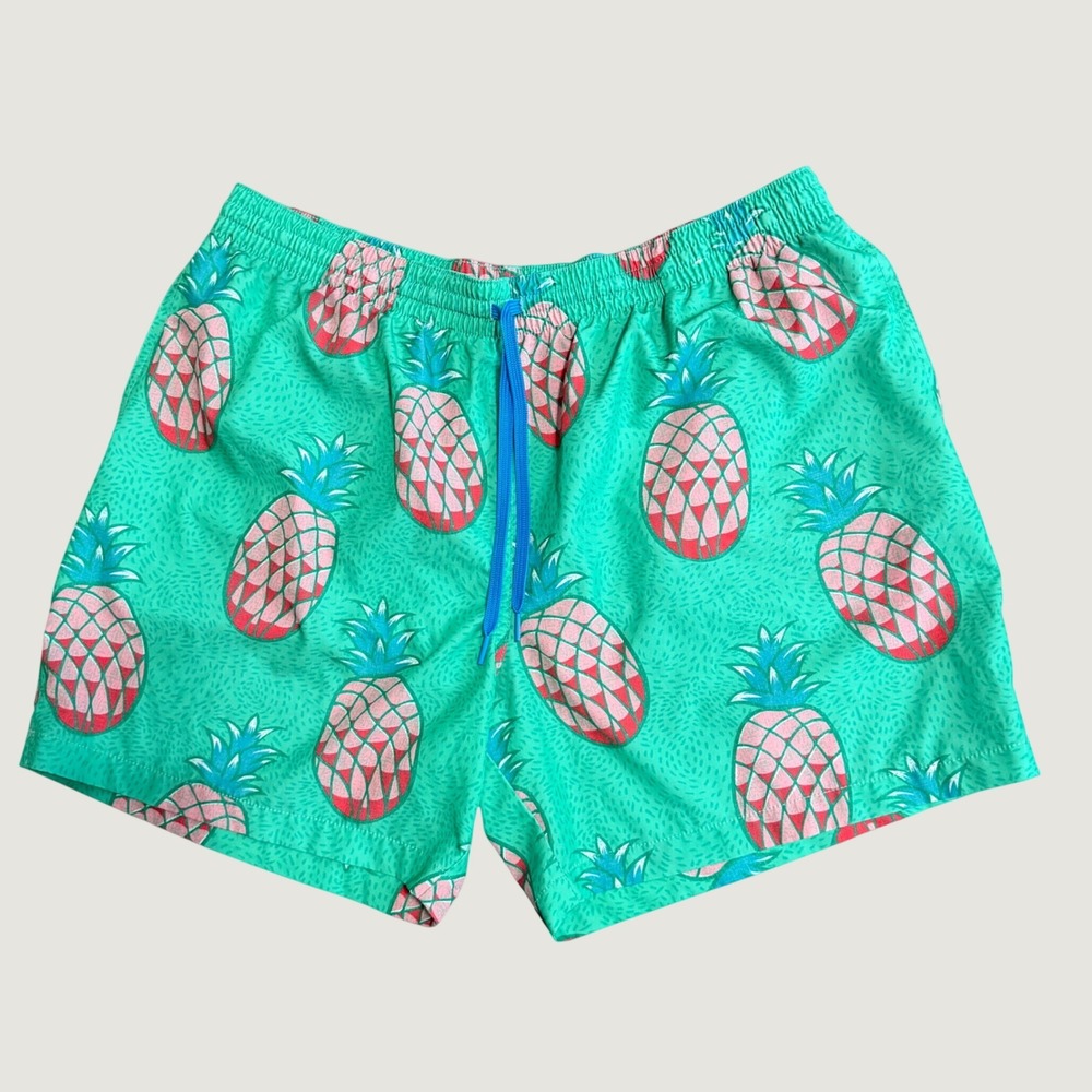 Chubbies Mens 2XL Pineapple Print Swim Trunks Teal Green 5.5 Inseam Mesh Lined